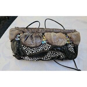 Rita Diana For Mylinka Leather Snakeskin Rhinestone Spring Frame Clutch VTG‎ 80s